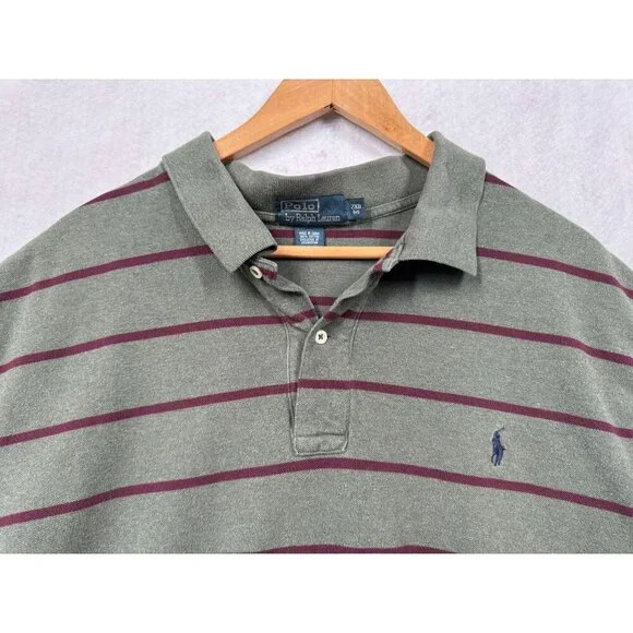 Polo by Ralph Lauren Short Sleeved Polo Shirt Olive Green Striped Men's 2XB Big - Picture 3 of 7